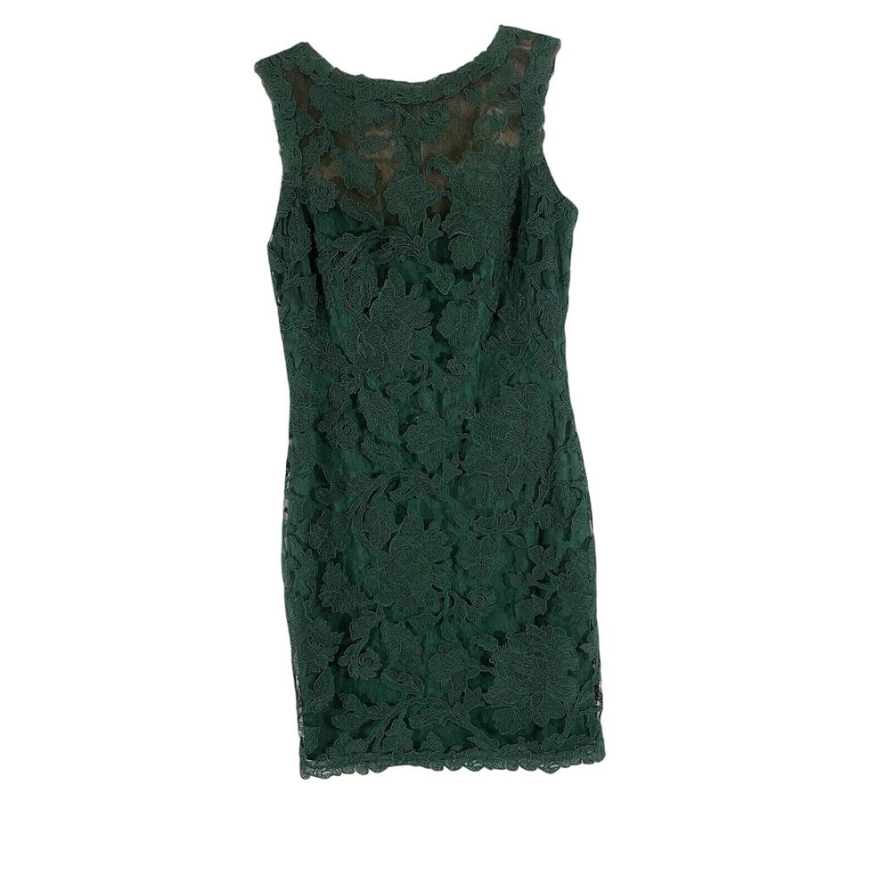 NWT Tadashi Shoji Dress Size 6 Zipper Green Floral Lace Fully Lined Sleeveless=C